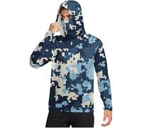 Wmmner Men's Sun Protection Hoodie Upf 50+ Rash Guard Camo Shirt Long Sleeve Outdoor Fishing Running Hiking Hooded Tops with/Azul/Xl