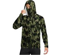Wmmner Men's Sun Protection Hoodie Upf 50+ Rash Guard Camo Shirt Long Sleeve Outdoor Fishing Running Hiking Hooded Tops with/Verde Militar/Xxl