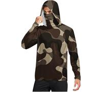 Wmmner Men's Sun Protection Hoodie Upf 50+ Rash Guard Camo Shirt Long Sleeve Outdoor Fishing Running Hiking Hooded Tops with/Marrón/M