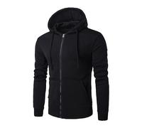 Wmmner Mens Zip Up Hoodie Casual Slim Fit Solid Color, Warm Plain Front Pockets Classic Full Zip Hoody Sweatshirt Trendy Comfy Outdoor Long Sleeve Jackets/Negro/S