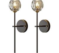 Wmmner Mid-Century K9 Post-Modern Diamond Crystal Black Wall Lamp Elegant Copper Wall Hanging Lamp para la Sala de Estar, el Comedor, el Dormitorio, el Baño, 1 Lámpara-L/2 Lámparas/L