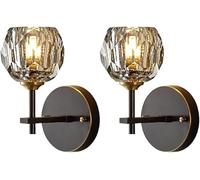 Wmmner Mid-Century K9 Post-Modern Diamond Crystal Black Wall Lamp Elegant Copper Wall Hanging Lamp para la Sala de Estar, el Comedor, el Dormitorio, el Baño, 1 Lámpara-L/2 Lámparas/S