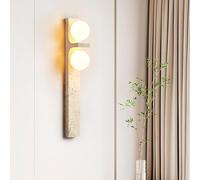 Wmmner Milk Glass Modern Wall Sconce 2-Light Wabi-Sabi Natural Stone Wall Light Fixture Mid Century Bathroom Vanity Light Vintage Farmhouse Wood Wall Mounted Lamp For Bedroom Living Room Hallway/50Cm
