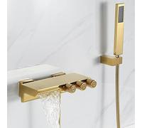 Wmmner Mixer Bathtub Waterfall Bathtub Faucet With Hand Shower Brass Water Hot And Cold Multifunction Faucet Bathtub, Black/Oro/a