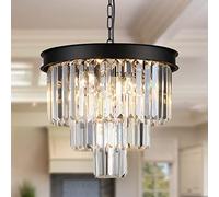 Wmmner Modern Crystal Chandelierd 24”/60Cm Round Chandelier For Dining Room 12 Light Ceiling Fixture Raindropd Flush Mount Entryway Living Room/Black/20/D/12 Inc (D 12 Inches)/Negro/16 Inches