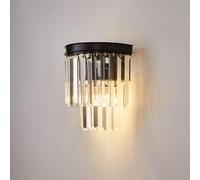 Wmmner Modern Crystal Sconce Black Metal Wall Light, Easy-To-Fit Crystal Shade E14 Wall Lamp Indoor Decorative Lighting Fixtures,For Living Room/un Color/M