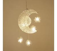 Wmmner Modern Fairy Chaner Moon And Star Led Light, Suspension Lighting Kit Children Bedroom Hanging Chaners, Creativity Silver Drop Ceiling Lamp, Dia-40Cm