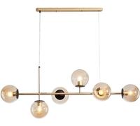 Wmmner Modern Glass Globe Chandelier Lighting 6-Light Mid Century Industrial Chandeliers Light Linear Ceiling Hanging Light Metal With Ball Shade For Living Room Farmhouse ((Amber 1)