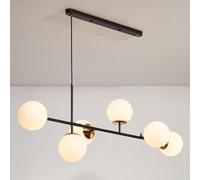 Wmmner Modern Glass Globe Chandelier Lighting 6-Light Mid Century Industrial Chandeliers Light Linear Ceiling Hanging Light Metal With Ball Shade For Living Room Farmhouse ((Milk White 2)