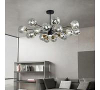 Wmmner Modern Industrial Sputnik With Amber Smoke Glass Mid Century Black D Ceiling Light Farmhouse Round Bubble, (Amber 100 X 22 Cm)/Gris/L100Cm