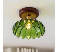 Wmmner Modern Semi Flush Mount Ceiling Light Brass Hallway Ceiling Lamp Retro Walnut Wood Ceiling Light Fixture With Flower Sglass Shade For Living Room Dining Room Bedroom Children's Room Hallw/Color