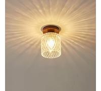 Wmmner Modern Semi Flush Mount Ceiling Light With Clear Glass Shade, Wood Close To Ceiling Light Fixtures, Interior Decoration Ceiling Lamp For Hallway Bedroom Dining Room Entryway Foyer