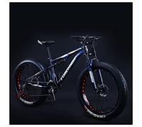 Wmmner Mountain Bike 24 Inch Fat Tire For Men And Women, Dual-Suspension Adult Mountain Trail Bikes, All Terrain Bicycle With Adjustable Seat & Dual Disc Brake,Black,7 Speed/Azul/21 Velocidad