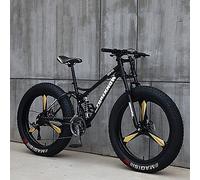 Wmmner Mountain Bike, 26 Inch Fat Tire Bicycle, 27-Speed, High-Carbon Steel Frame, Full Suspension, Dual Disc Brake, 4.0 Inch Thick Wheels For Trail And Beach Riding/Negro(B)/26 Pulgadas 27 Velocidade