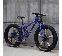 Wmmner Mountain Bike, 26 Inch Fat Tire Bicycle, 27-Speed, High-Carbon Steel Frame, Full Suspension, Dual Disc Brake, 4.0 Inch Thick Wheels For Trail And Beach Riding/Azul(C)/26 Pulgadas 27 Velocidades