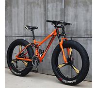 Wmmner Mountain Bike, 26 Inch Fat Tire Bicycle, 27-Speed, High-Carbon Steel Frame, Full Suspension, Dual Disc Brake, 4.0 Inch Thick Wheels For Trail And Beach Riding/Naranja(B)/26 Pulgadas 27 Velocida