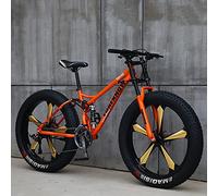 Wmmner Mountain Bike, 26 Inch Fat Tire Bicycle, 27-Speed, High-Carbon Steel Frame, Full Suspension, Dual Disc Brake, 4.0 Inch Thick Wheels For Trail And Beach Riding/Naranja(C)/26 Pulgadas 27 Velocida