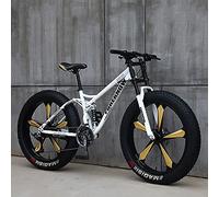 Wmmner Mountain Bike, 26 Inch Fat Tire Bicycle, 27-Speed, High-Carbon Steel Frame, Full Suspension, Dual Disc Brake, 4.0 Inch Thick Wheels For Trail And Beach Riding/Blanco(C)/26 Pulgadas 27 Velocidad
