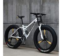 Wmmner Mountain Bike, 26 Inch Fat Tire Bicycle, 27-Speed, High-Carbon Steel Frame, Full Suspension, Dual Disc Brake, 4.0 Inch Thick Wheels For Trail And Beach Riding/Blanco(B)/26 Pulgadas 27 Velocidad