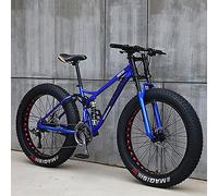 Wmmner Mountain Bike, 26 Inch Fat Tire Bicycle, 27-Speed, High-Carbon Steel Frame, Full Suspension, Dual Disc Brake, 4.0 Inch Thick Wheels For Trail And Beach Riding/Azul(A)/26 Pulgadas 27 Velocidades