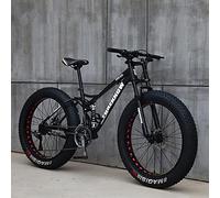 Wmmner Mountain Bike, 26 Inch Fat Tire Bicycle, 27-Speed, High-Carbon Steel Frame, Full Suspension, Dual Disc Brake, 4.0 Inch Thick Wheels For Trail And Beach Riding/Negro(A)/26 Pulgadas 27 Velocidade