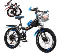 Wmmner Mountain Bikes, 18/20/22/24 Inch Carbon Steel City Bike, Speed-Changing Folding Bike With Dual Disc Brake For Adults Children Teenagers Black Blue,18In