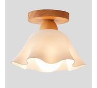 Wmmner N Wood Ceiling Lamp White Acrylic Lamp Shade Close To Ceiling Light Modern Semi Flush Mount Ceiling Lighting Fixture E27 Hanging Lamps For Hallway Bedroom