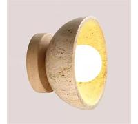 Wmmner Natural Stone Wall Sconce, 5.9" Nordic Round Yellow Travertine Wall Mounted Light Fixture, Hardwired Indoor Vintage Wall Lamp For Bedroom Living Room Bedside Porch Hallway(Wood Color)/Color de