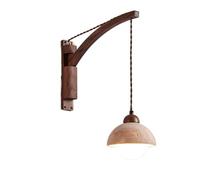 Wmmner Nordic Natural Wood Stone Wall Lamp, Wall Mount Swing Arm With Milk Glass Wall Sconce For Bedroom Bedside Wall Light