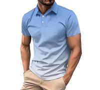 Wmmner Polo Shirts For Men Uk Gradient Color Athletic Lapel Button Slim Fit Summer Short Sleeve Causal Stylish Tee Fashion Clothes Textured Comfortable Basic Classic Longline Elegant Gym Shirt/Azul Ci