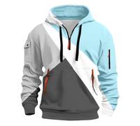 Wmmner Quarter Zip Jumper Men Contrast Color Blocking Stylish Pocket Draw Stsweatshirt Workout Gym Men Fashion Outdoor Casual Fall Winter Warm Hoodie/.Celeste/Xxl