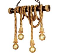 Wmmner Retro 4 Lámpara Cuerda Araña Cuerda Estilo Campestre Luces Colgantes Granja Granero Almacén, Lámpara Colgante de Techo