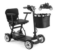 Wmmner Scooter de Movilidad Plegable Scooters de Movilidad de 4 Ruedas Diseño Cómodo Y Plegable Alcance de 20 Km Dispositivo de Silla de Ruedas Eléctrica de 4 Ruedas con Faro Led, con Cargador Y Cesta