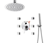 Wmmner Shower Body Sprays Systems 10 Inch Rain Shower Head With 6 Body Sprays & Hand Shower 3-Function Rain Mixer Shower Set Chrome,A/D/a