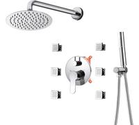 Wmmner Shower Body Sprays Systems 10 Inch Rain Shower Head With 6 Body Sprays & Hand Shower 3-Function Rain Mixer Shower Set Chrome,A/C/a