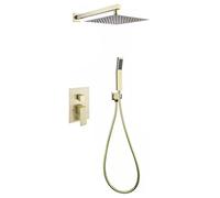 Wmmner Shower System, Wall Mounted Shower Faucet Set 2 In 1 Handheld And Rain Shower Head For Bathroom, Stainless Steel High Pressure Shower Head Hand Held Spray Shower/Gold/10 Pulgadas