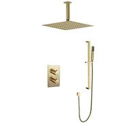 Wmmner Shower Systems, Ceiling Mountedtatic Brushed Gold Bathroom Rain Mixer Shower Set With 10-12" Square Rainfall Shower Head And Adjustable Height Slide Bar, Shower Set,