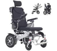 Wmmner Silla de Ruedas Eléctrica Motorizada Reclinable Plegable Todo Terreno con Reposacabezas para Personas Mayores, Plegable Rápido de Tres Segundos, (1 Batería de 25 Km de Alcance, Solo 27,4 Kg)