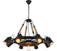 Wmmner Simple 9-Lights E27 Retro Industrial Style Chandelier American - Pendent Lamp Personality Living Room Suspension Light Hemp Rope Bar Hanging Lamp,Ceiling Chandelier