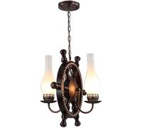 Wmmner Simple Warehouse Hanging Light E27X2 European Mediterranean Chandelier American Solid Wrought Iron Rudder Lamp,Ceiling Chandelier