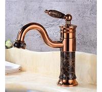 Wmmner Sink Faucets, Water-Tap Copper Ancient Jade Edge Short Bathroom Faucet Kitchen Faucet Tap Pot Cold Water Mixer Single Handle/Jet Black/Jade Negro de Oro Rosa/a