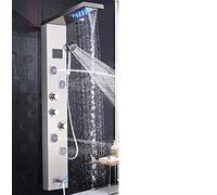 Wmmner Sistema de Ducha Panel de Ducha de Luz Ledjuego de Grifos de Ducha de Lluvia de Cascada, Masaje de Hidromasaje, Bañera, Columna de Ducha, Torre de Grifo Mezclador de Ducha, Níquel Cepillado 900