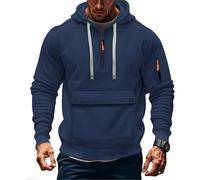 Wmmner Sudadera con Capucha Cargo para Hombre Sudadera con Cremallera de Cuarto de Longitud Sudadera de Manga Larga Lisa Sudadera con Capucha Y Cordón Sudadera con Capucha Y Bolsillo Canguro Sudadera
