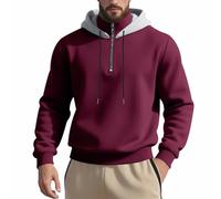 Wmmner Sudadera con Capucha con Cremallera de Cuarto Y Capucha en Contrastemock Neck Draw Stregular Fit Manga Larga 1/4 Cremallera Ligero Running Casual Suelte Ropa Deportiva Deportiva/Vino/L