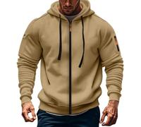 Wmmner Sudadera con Capucha con Cremallera para Hombre Muscle Slim Draw Stcasual Down Workout Manga Larga Diseño de Moda Sudadera con Capucha con Bolsillos con Cremallera/Caqui/Xxl