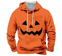 Wmmner Sudadera con Capucha de Halloween para Hombre Sudadera con Cara de Calabaza Y Bolsillo Camisetas con Capucha Jack O' Lantern Pulóveres de Manga Larga/Naranja3/M