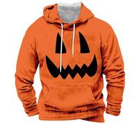 Wmmner Sudadera con Capucha de Halloween para Hombre Sudadera con Cara de Calabaza Y Bolsillo Camisetas con Capucha Jack O' Lantern Pulóveres de Manga Larga/Naranja 1/M