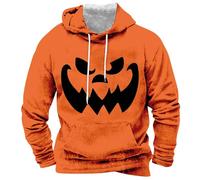 Wmmner Sudadera con Capucha de Halloween para Hombre Sudadera con Cara de Calabaza Y Bolsillo Camisetas con Capucha Jack O' Lantern Pulóveres de Manga Larga/Naranja4/M