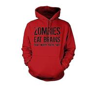 Wmmner Sudadera con Capucha de Halloween para Hombre Zombies Comen Cerebros No Te Preocupes, Estás a Salvo Sudadera con Bolsillo, Manga Larga Y Cuello Redondo/Rojo/Xl