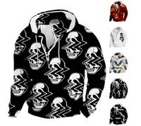 Wmmner Sudadera con Capucha para Halloween para Hombre con Calabaza, Murciélago Y Calavera Sudadera con Capucha Jack O' Lantern con Cremallera de 1/4 Y Manga Larga/Negro3/M